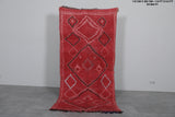 3.8 FT x 8.5 FT Red Azilal Wool Moroccan Carpet - Geometric Pattern, Handwoven