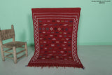 Red Vintage Handwoven Kilim – 3.1 FT x 4.6 FT | Traditional Moroccan Rug