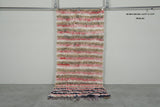 Soft Rose & Beige Striped Moroccan Boucherouite Rug – 3.2 ft x 7.3 ft