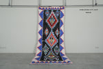 Geometric Moroccan Boucherouite Rug – 3.7 x 8.9 Feet Colorful Tribal Art