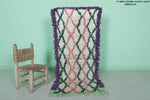 Vintage Moroccan Runner Rug – 2.3 x 5.6 FT | Pink and Green Diamond Pattern with Purple Border