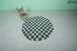 Round Green and White Checkered Moroccan Wool Rug - 5 ft