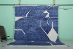 Moroccan Wool Rug 8.2 ft x 9.8 ft | Modern Geometric Blue and White Design