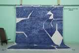 Moroccan Wool Rug 8.2 ft x 9.8 ft | Modern Geometric Blue and White Design