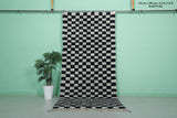 Black and White Checkered Moroccan Rug 4.3 x 9.5 ft - Handmade Berber Design