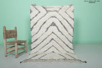 Small White Moroccan Rug with Chevron Stripes | 3.3 x 4.9 ft