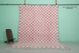 8.2 x 11.2 ft Moroccan Pink and White Checkered Rug