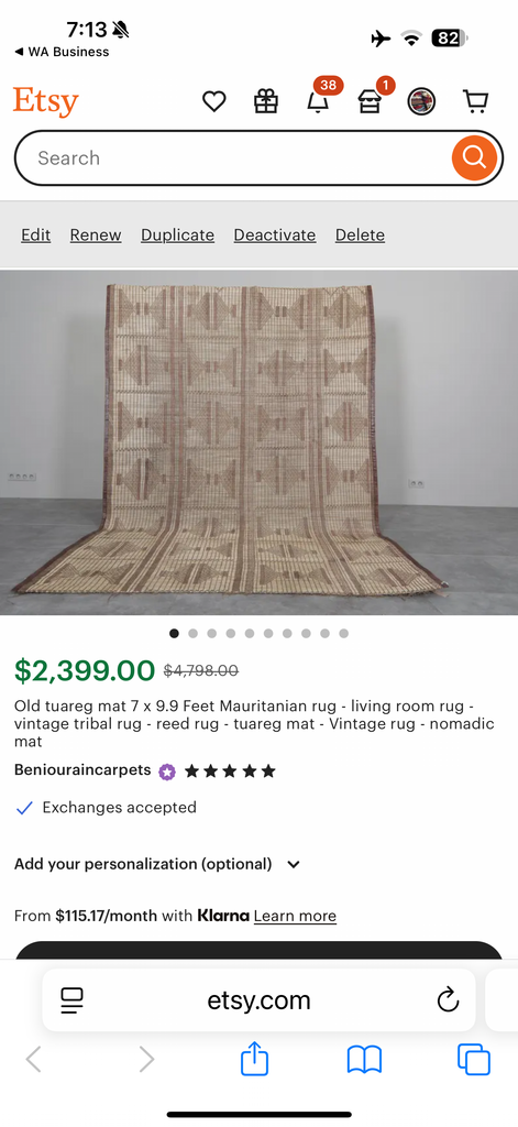 Custom listing : Old tuareg mat 7 x 9.9 Feet Mauritanian rug - living room rug - vintage tribal rug - reed rug - tuareg mat - Vintage rug - nomadic mat