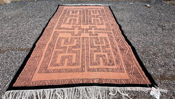 Flatwoven Moroccan rug - Pink & black geometric design - 6.3 ft X 9.3 ft