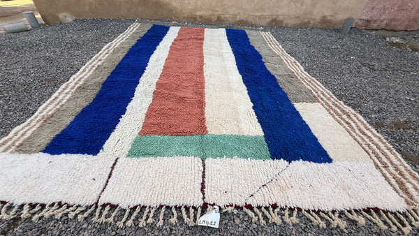 Beni ourain rug - Multicolor wool stripes on cream - 8.9 ft X 11.8 ft