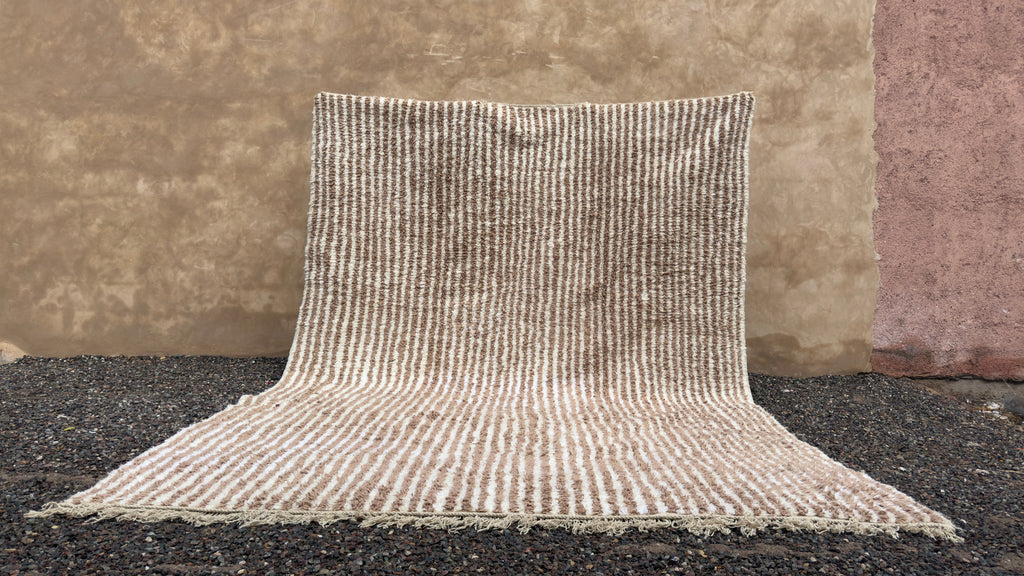 Striped Moroccan rug - Beige & ivory wool handwoven - 9.8 FT X 13.7 FT