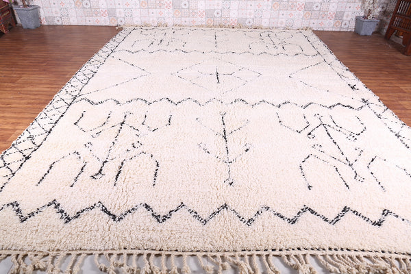 Custom all-wool white Moroccan rug with black tribal patterns