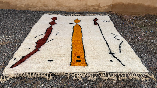 Custom Moroccan beni ourain rug - Cream with abstract tribal motif