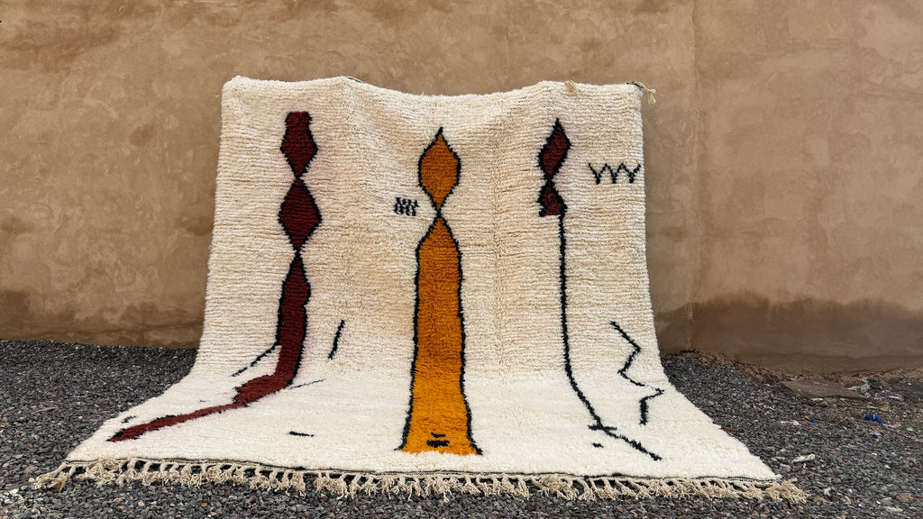 Custom Moroccan beni ourain rug - Cream with abstract tribal motif