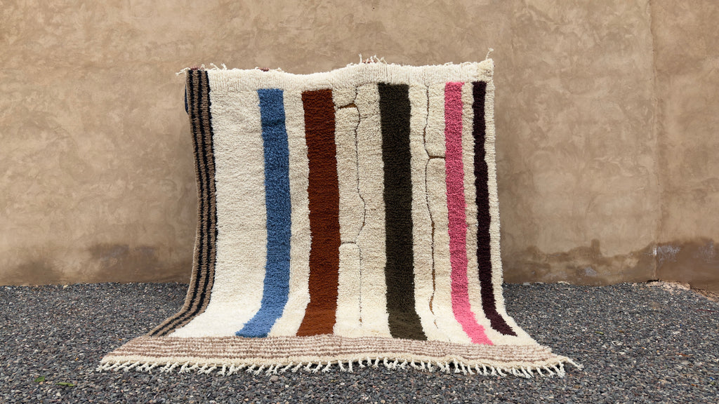 Moroccan wool rug - Handmade berber stripe design - 7.8 FT X 10 FT