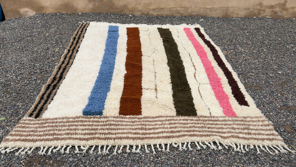 Moroccan wool rug - Handmade berber stripe design - 7.8 FT X 10 FT