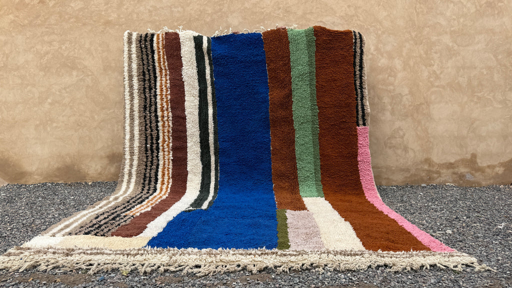 Moroccan striped rug - Handmade berber wool - 9 FT X 12.1 FT