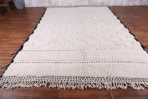 Custom handmade all-white Moroccan rug with black accents
