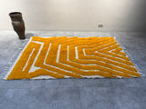 Handmade Wool Moroccan Rug with Bold Yellow Patterns - Custom Sizes