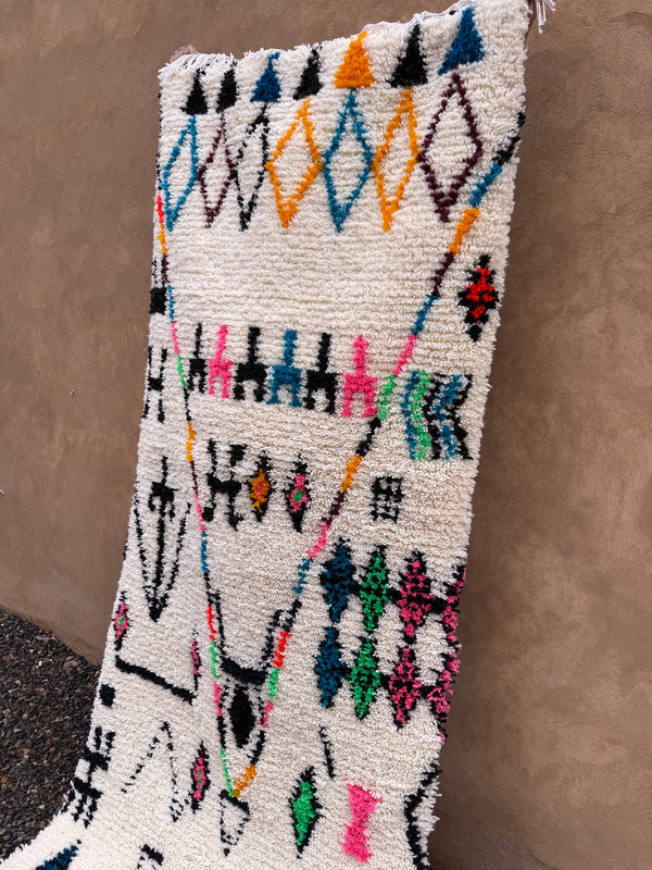 Custom cream azilal runner rug - Colorful geometric wool
