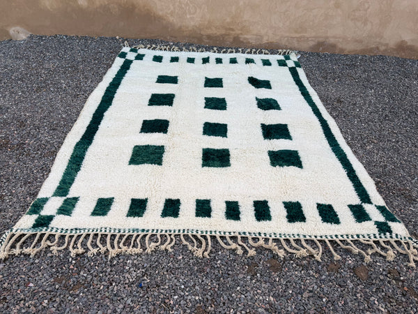Moroccan wool rug - Cream & dark green geometric - Custom size