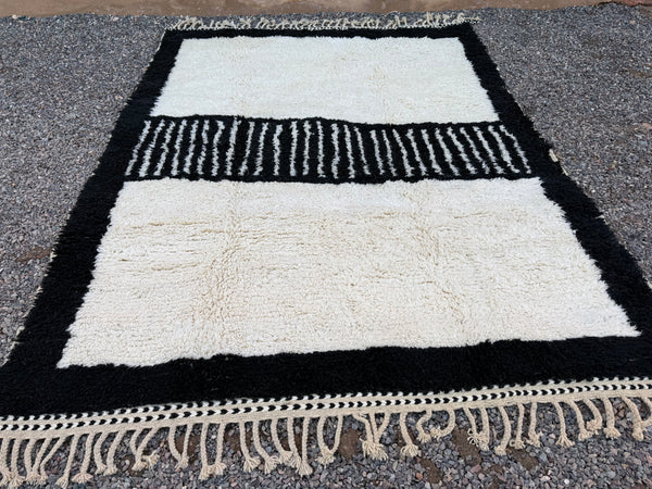 Modern Moroccan rug - Black & cream wool - Custom size