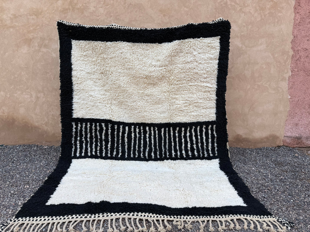 Modern Moroccan rug - Black & cream wool - Custom size