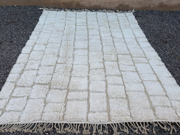 Custom handmade beni ourain rug - Cream checkered wool