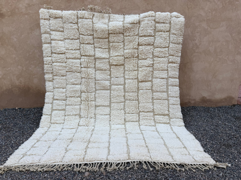 Custom handmade beni ourain rug - Cream checkered wool