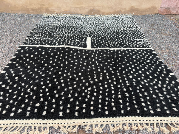 Custom black Moroccan wool rug - Cream dotted design