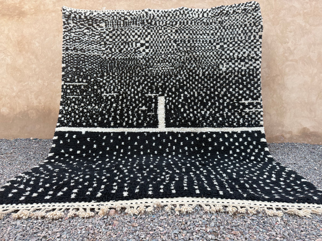 Custom black Moroccan wool rug - Cream dotted design