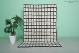 Handmade Berber Checkered Rug – 4.5 x 6.6 ft Black and White Wool Rug
