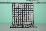 Black and White Moroccan Beni Ourain Rug – 4.6 x 6.2 ft Checkered Wool Carpet