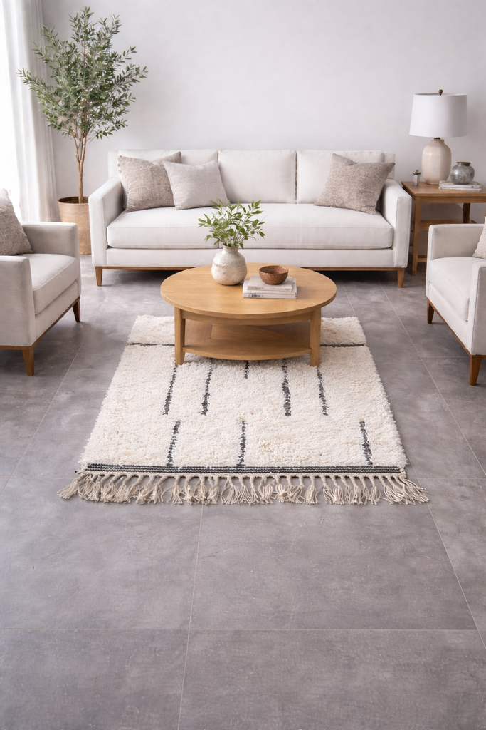 Small ivory Moroccan wool rug 3.1 x 3.6 ft – Handmade shag area rug