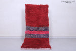 Handmade Moroccan Berber Rug 2.5 X 5.4 Feet - Bold Red with Textured Stripes