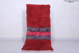 Handmade Moroccan Berber Rug 2.5 X 5.4 Feet - Bold Red with Textured Stripes