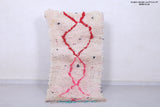 Handwoven Moroccan Rug - Soft Ivory with Red & Pink Design | 2.4 x 5.1 ft