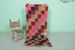 Vibrant Moroccan Berber Rug 2.1 FT × 5.2 FT - Checkerboard in Bold Pinks and Reds