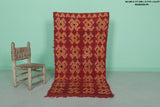 Bold Red Moroccan Rug - Handwoven Berber Carpet with Geometric Pattern 2.7 X 5.6 Feet