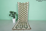 Moroccan Berber Rug - 2.8 x 8.5 ft | Handwoven Ivory with Green & Yellow Accents