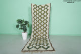 Moroccan Berber Rug - 2.8 x 8.5 ft | Handwoven Ivory with Green & Yellow Accents