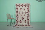 Traditional Moroccan Berber Rug - 4 x 7.3 ft | White and Red Handwoven Carpet