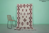 Traditional Moroccan Berber Rug - 4 x 7.3 ft | White and Red Handwoven Carpet