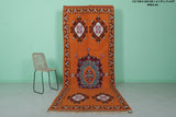 Handmade Moroccan Berber Rug 4.1 X 11.4 Feet - Vibrant Orange Medallion Design