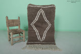 2.2 x 3.7 FT Small Moroccan Accent Rug – Brown with Diamond Pattern