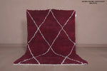 4.9 X 6.9 FT Moroccan Wool Rug - Rich Burgundy with Diamond Pattern