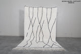 5.3 x 8 FT Moroccan Wool Rug - Modern Cream & Black Abstract Line Design