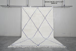 Moroccan Rug - 6.8 x 10 Ft, White with Blue Diamond Pattern