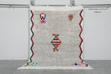 Tribal Moroccan Rug 4.7 x 6.7 ft - Gray with Bright Symbols