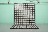 Handmade Berber Beni Ourain Rug – 4.6 x 6.5 ft Black and White Grid